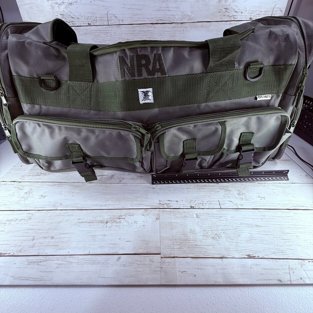 NRA Tactical Range Duffel Bag Gray‎ Green Embroidered Logo Gear Travel Bag